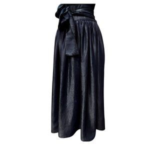 Black Tie Waist Maxi Skirt with pockets